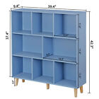 3-tier 8 Cube Wood Open Shelf Bookcase Storage Organizer With Legs  Bright Blue