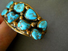 Native American Kingman Turquoise Nugget Double Row 10k Gold Overlay Bracelet