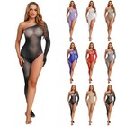 Women Leotards Zipper Jumpsuits Nightwear Rompers Sexy Bodysuit Asymmetrical