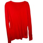 Womens Red Long Sleeve V-neck T-shirt Size Medium Solid Casual Knit Top