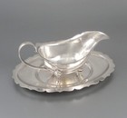 Vintage English Silver Plated Gravy Boat And Tray  Sanders   Blackband  Epns