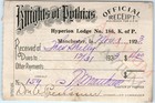 1923 Knights Of Pythias Hyperion Lodge Membership Dues Receipt Manchester Ia C46