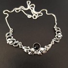 Vintage Silver Necklace Black Art Nouveau Gothic Revival Unique Floral Bib 16 
