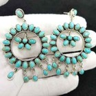 Genuine Turquoise Sterling Silver Dangling Earrings -western Style Earrings- Tur
