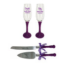 Purple Glitter Toasting Flutes And Cake Knife Server Set  Wedding Gift