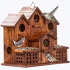 6-room Wooden Birdhouse With Feeder  Outdoor Carbonized Pine Bird House  Easy Cl