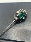 1800   s Victorian Antique Long Green Stone Hat Pin Faux Pearls
