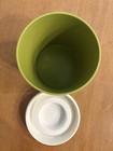 Vtg Mid Century Avocado Green White Crazy Daisy Floral Plastic 7  Canister