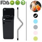 9 05  Long Reusable 2 Pack Straws Stainless Steel Drinking Flexible Collapsible