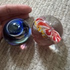 Vintage Art Glass Paperweight Marbles Set Blue Red Swirl Galaxy Y2k Decor