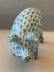 Herend Hand Painted Miniature Piglet Figurine Green Fishnet Pattern