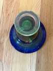 Vintage Art Glass Vase Cobalt Blue Emerald Green Applied Flowers Hand Blown