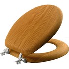 Premium Natural Oak Toilet Seat With Chrome Hinge - Round Closed Front Wood