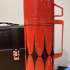 Vintage Aladdin Plastic Clasp Lunchbox With Coordinating Retro Red Thermos Rare