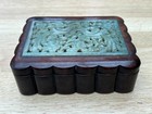 Vintage Chinese Carved Hardwood Box Of Quality With Jade Inset Decorated Lid 