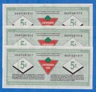 Canadian Tire Money 5 Cents 2012 - 3 Consecutive Serials Lot