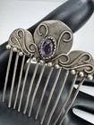 Antique Art Nouveau Sterling Silver Hair Comb Circa 1900 Amethyst Cabochon