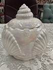 White Iridescent Coastal Cottage Shell  Lid Bowl 6 5    Tall