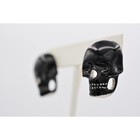Black Skull Earrings Heavy Chunky Shiny Enamel Halloween Gothic Costume Binaz