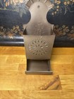 Vintage Primitive Colonial Wall Decor Punched Tin Matchbox Holder 8    Tall