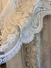 Vtg White Lace Shower Curtain With Attached Valance Scalloped Floral Cutter Lace
