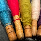 Antique Wooden  Thread Yarn Spools Spindle Vintage Lot Of 10