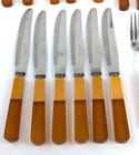 Vintage Art Deco Bakelite Lucite Stainless Flatware Set Butterscotch   Amber