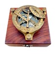 4 Inch Brass Nautical Sundial Compass With Wooden Box Vintage Maritime Decor