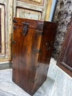 Rustic Wooden Storage Box With Metal Straps   Vintage Style Tall Trunk Chest