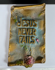 Antique Ae Mitchell Art Co  Jesus Never Fails Cast Metal Mini Sign