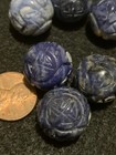 One Vintage Carved Chinese Bead Blue Sodalite Gemstone Round Shou Design 18mm