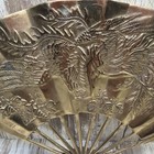 Vtg 11  Solid Brass Oriental Style Hand Fan Raised Phoenix Dragon Wall Decor