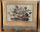 Floral Victorian Style Tapestry Wall Hanging Floral Still Life Gold Fringe 36x45