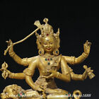 9   Old Tibet Bronze Gilt Inlay Gem Ride Beast 3 Heads 6 Arms Tara Buddha Statue