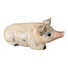 Vintage Antique Cast Iron Pig Piggy Coin Bank Painted Glass Eye