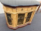 67546  Elegant Server Cabinet With Granite Top And Wrought Iron Doors