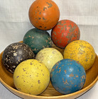 Lot Of 8 Early Antique Vintage Wood Croquet Balls Primitive Rustic Home Decor