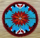 Handmade Beaded Red Green Flower 3 Inch Rosette  Applique