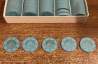 Box Of Casino-used Roulette Chips Las Vegas    c    Hat   Cane Vintage Light Blue