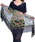 Belly Dance Hip Scarf With Sequins Peacock Wrap Skirt For Women - One Size Gold