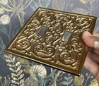 Polished Brass Metal Floral Double 2 Toggle Switch Wall Plate Cover Decorator