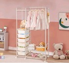 Rolling Clothes Rack Hanging Clothes Rail On Wheels With Storage Drawers  White