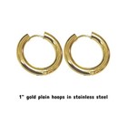 Stainless Steel Gold Thick Tube Big Men   s  womens Hoops Earring 1 Inch
