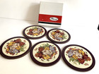 Vintage Pimpernel Round Coasters Pansies 5 Piece Set Cork Back With Box