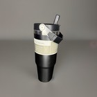Vacuum Insulated Mug 30oz Black Stainless Steel 3 Way Lid With Handle   Straw 