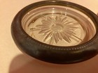 Set 2 Vintage Starburst Metal Rim Glass Liner Dish Drink Coaster Ashtray Set