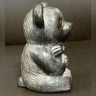 Vintage Piggy Bank Pewter Teddy Bear Coin Bank With Bow Tie      Nursery Baby Gift