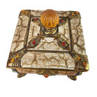 Vintage Ornate Baroque Style Jeweled Footed Trinket Jewelry Box Gold Crackle