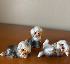 3 Vintage Norcrest Old English Sheepdog shaggy Dog Puppy Figurines A662 Japan