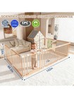 Natural Wood Baby Playpen 10 Panel Foldable Play Yard With Door And Built-in Toy